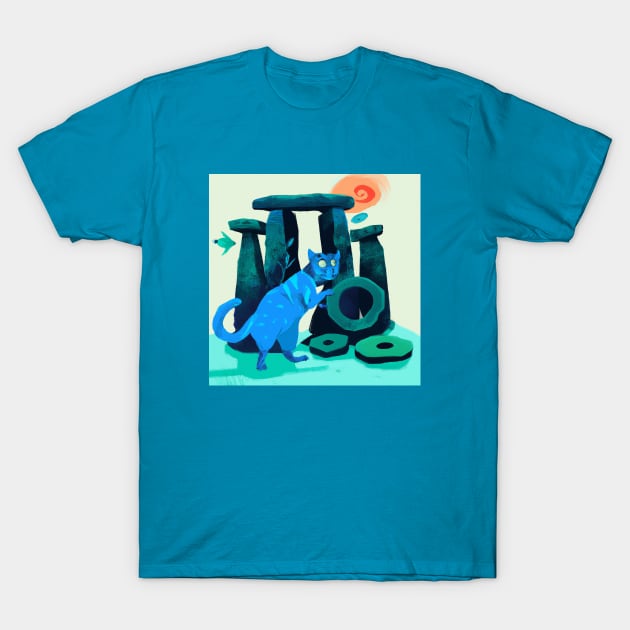 Blue Cat Builds Stonehenge Wrong T-Shirt by Star Scrunch